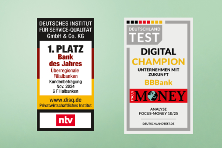 Testsiegel höchste Kundenzufriedenheit von Focus Money und Top Online-Vertragsabschluss auf mint Hintergrund