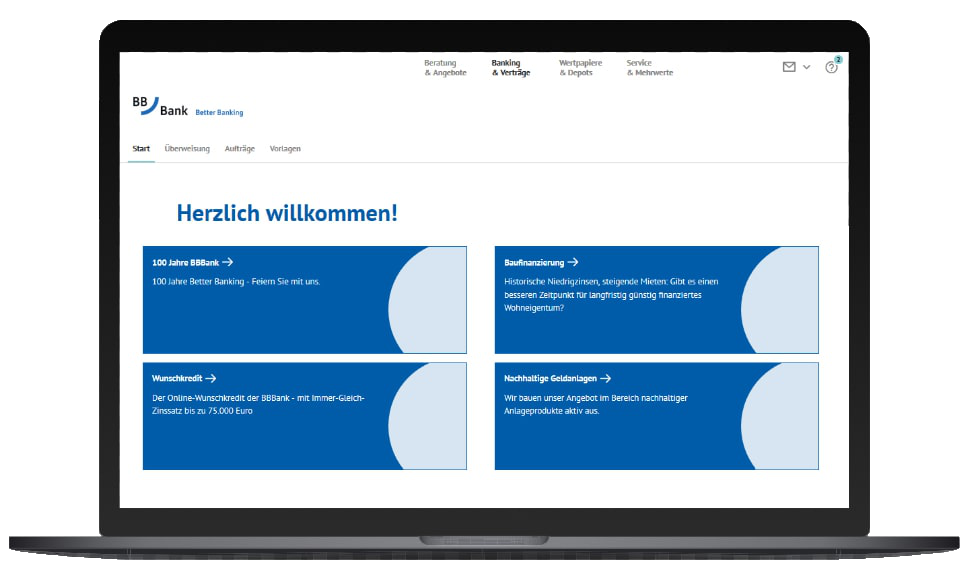 Laptop mit Seite zum Digitalen Banking 2021