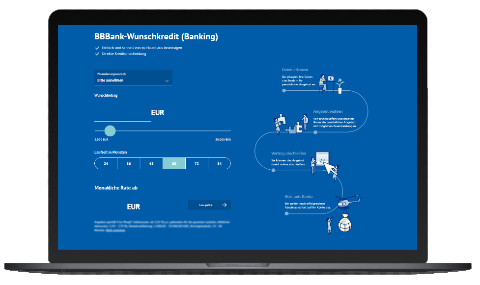 Laptop mit Wunschkredit-Onlinestrecke