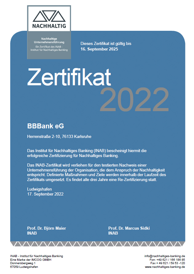 Zertifikat Nachhaltigkeit 2022